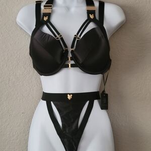 Honey Birdette Black and Gold Lingerie Set